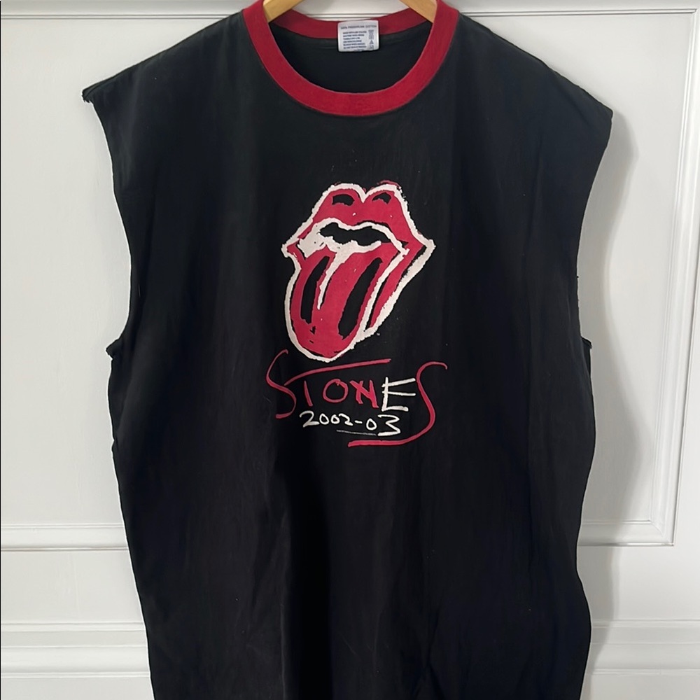 Vintage 2002 Rolling Stones Iconic Logo Black Concert T-Shirt Tank Top